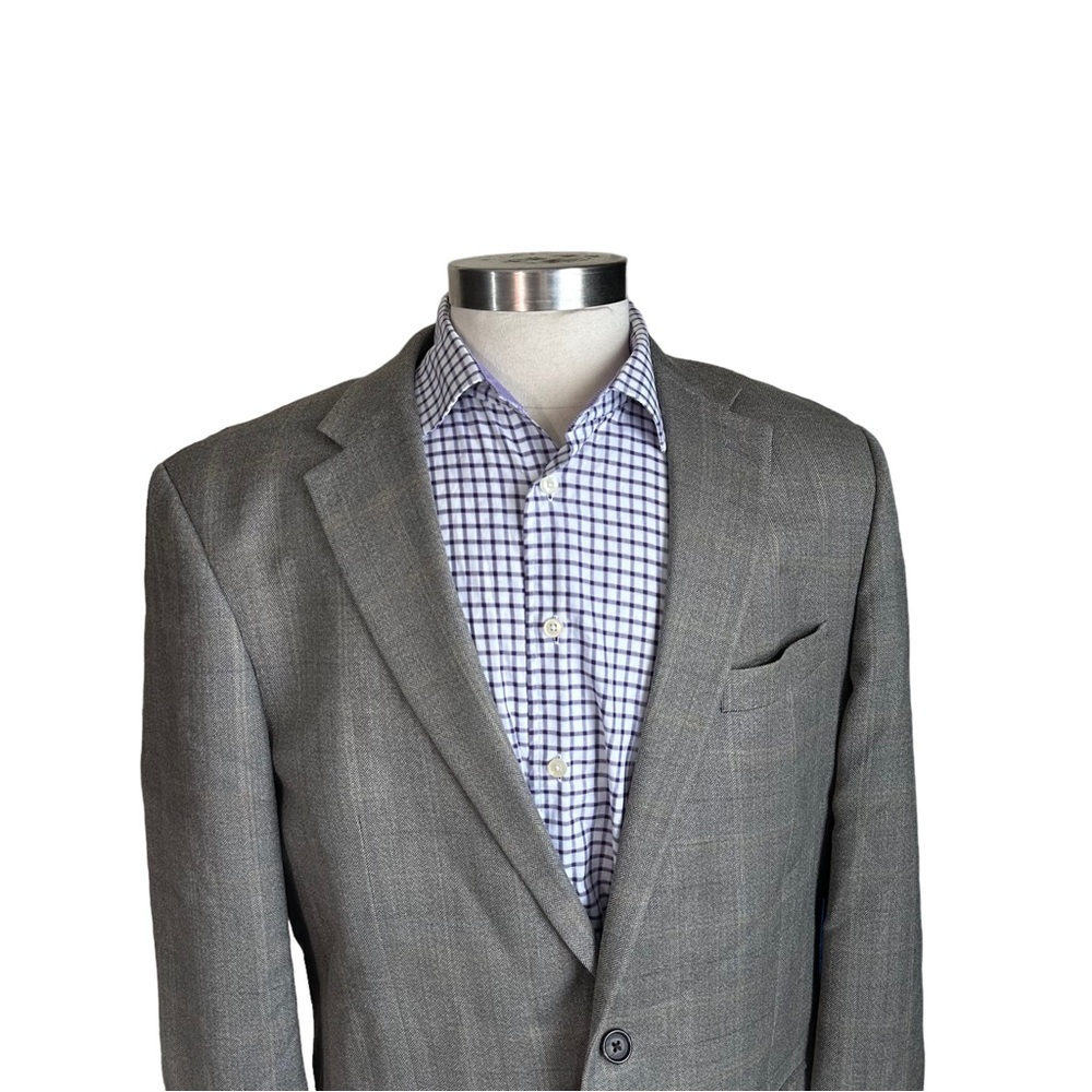 Ralph Lauren Taupe Cream Check 2-Button Silk 52% & Wool 48% Suit Jacket Sz 44XL